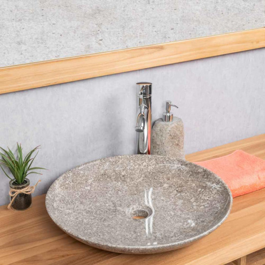 Lysom large round grey marble countertop bathroom sink 45