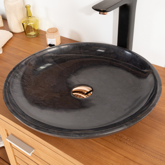 Lysom round black countertop bathroom sink 45 cm