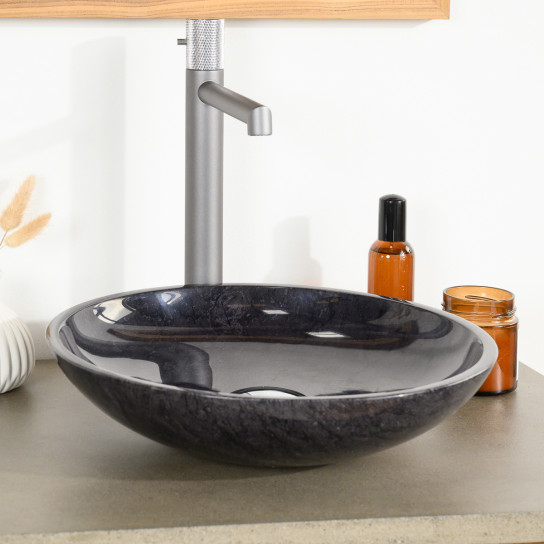 Lysom round black marble countertop sink 35 cm