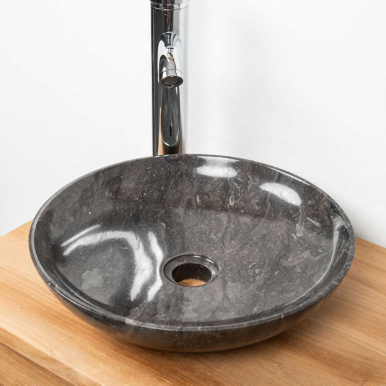 Lysom round black marble countertop sink 35 cm