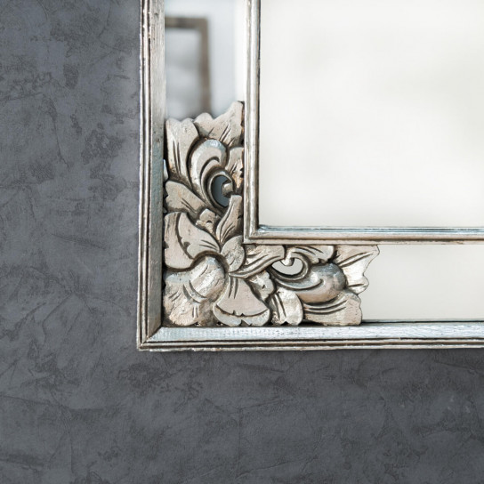Mathilde decorative silver-coloured weathered-finish wood mirror 110 x 70 cm
