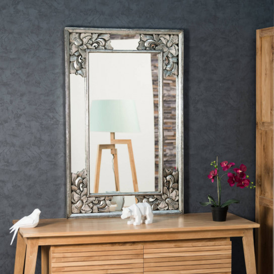 Mathilde decorative silver-coloured weathered-finish wood mirror 110 x 70 cm