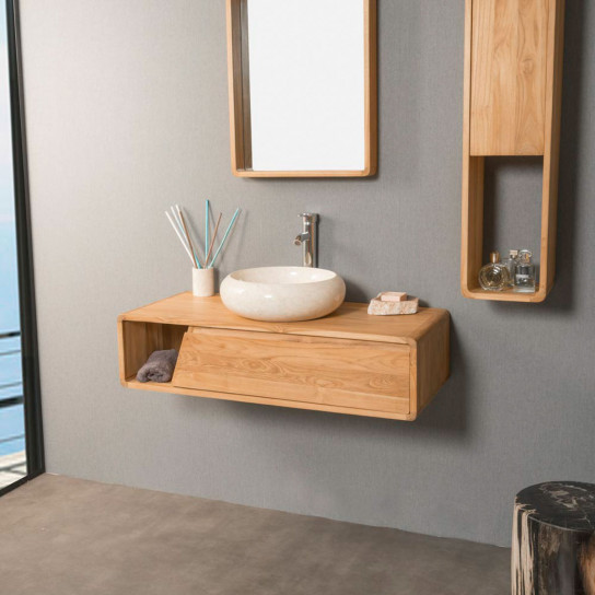 Milo teak wall-mounted bathroom vanity unit 100