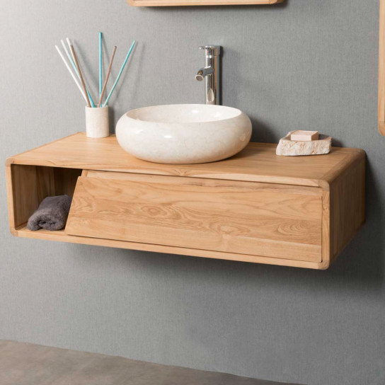 Milo teak wall-mounted bathroom vanity unit 100