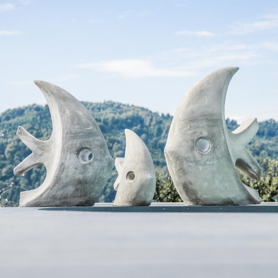 Modern small grey fish garden sculpture 50 cm