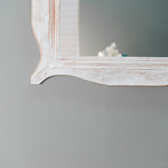 Modern white ceruse weathered-finish wood mirror 70 x 100 cm
