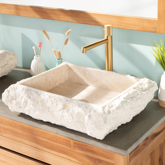 Naples cream rectangular marble countertop sink