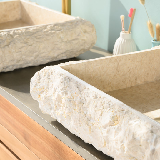 Naples cream rectangular marble countertop sink