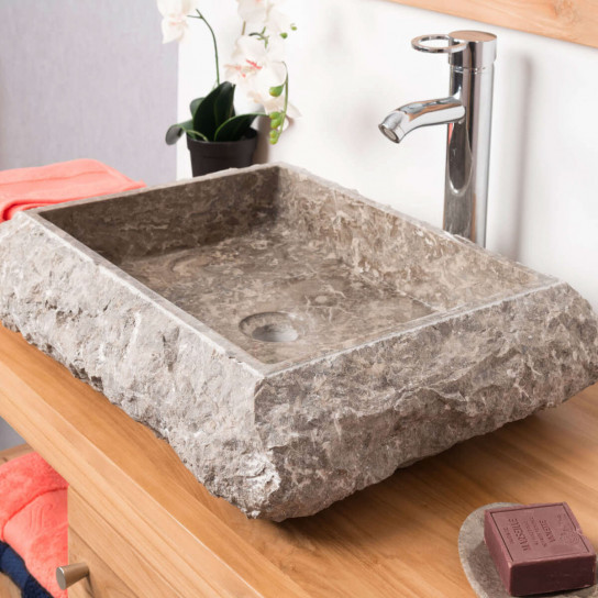 Naples grey rectangular marble countertop sink
