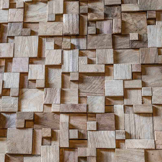 Natural recycled teak irregular square mosaic cladding 30 cm x 30 cm