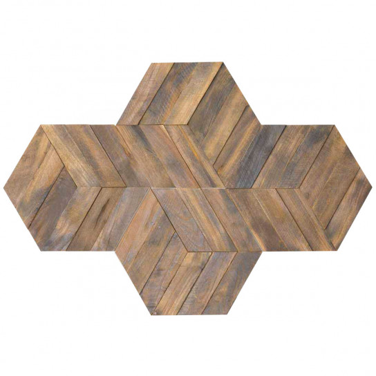 Natural recycled teak siding hexagonal plate 28x24 cm