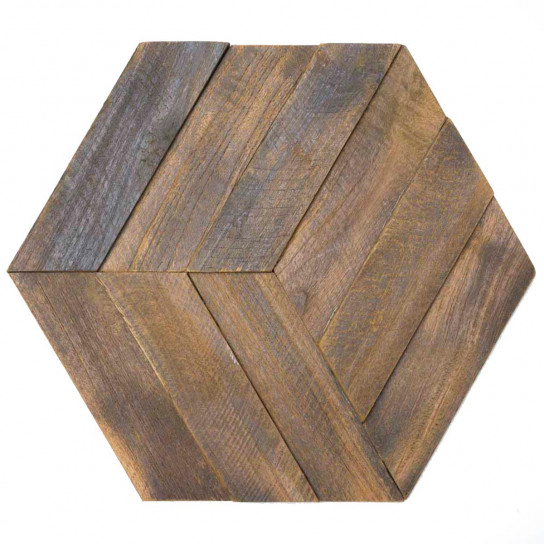 Natural recycled teak siding hexagonal plate 28x24 cm