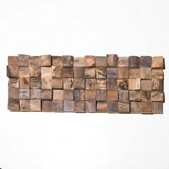 Natural recycled teak square mosaic cladding 20 cm x 55 cm