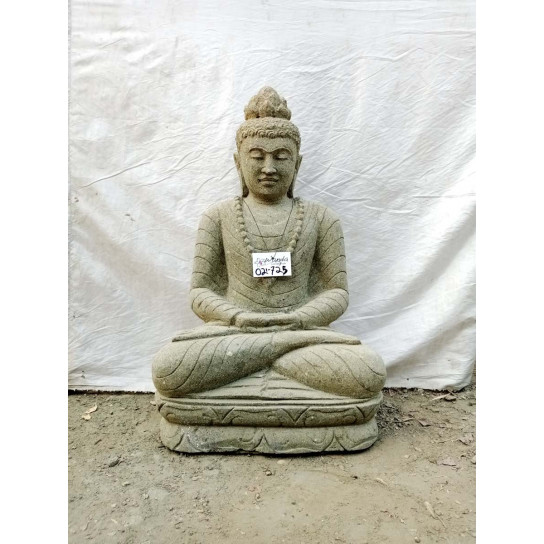 Outdoor statue zen garden volcanic stone buddha sitting with necklace 80 cm