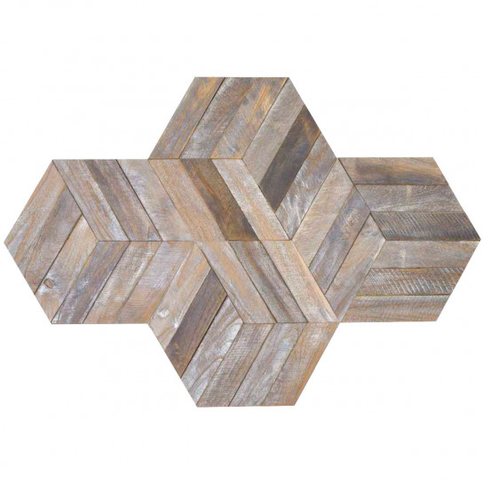Patinated recycled teak hexagonal plate 28x24 cm