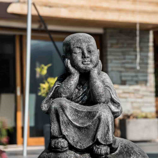 Pensive grey weathered-finish shaolin monk statue 80 cm