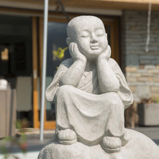 Pensive light grey shaolin monk statue 80 cm
