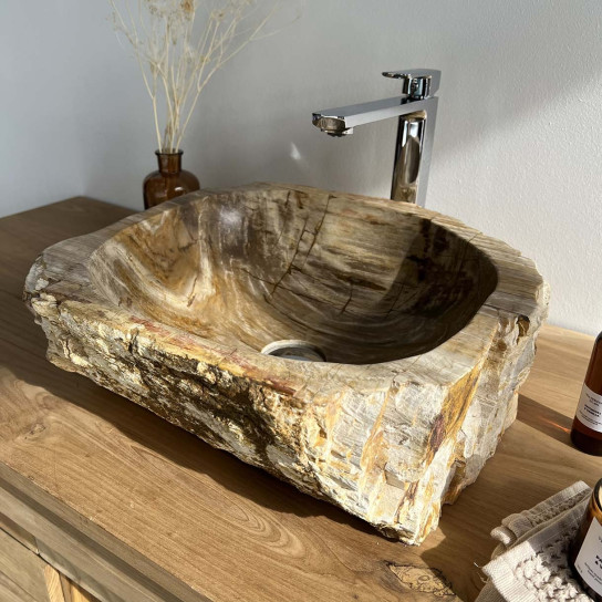 Petrified fossil wood countertop bathroom sink 51 cm