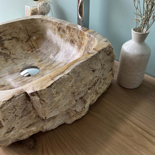 Petrified fossil wood countertop bathroom sink 54 cm