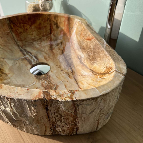 Petrified fossil wood stone bathroom sink 40 cm