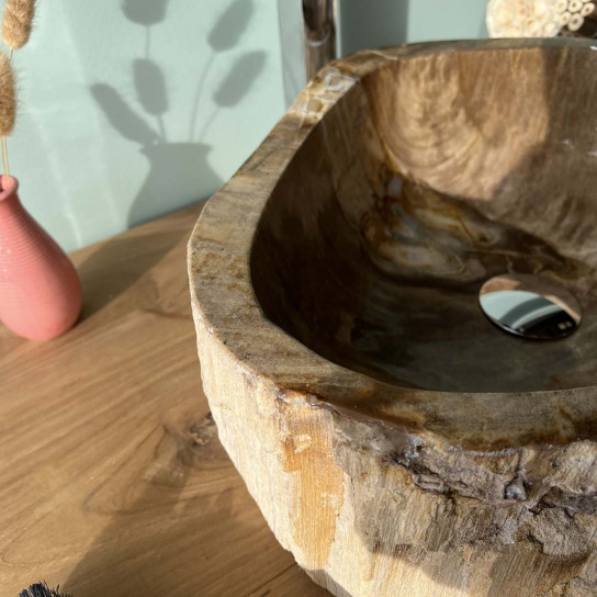 Polished inside petrified fossil wood countertop bathroom sink 40 cm