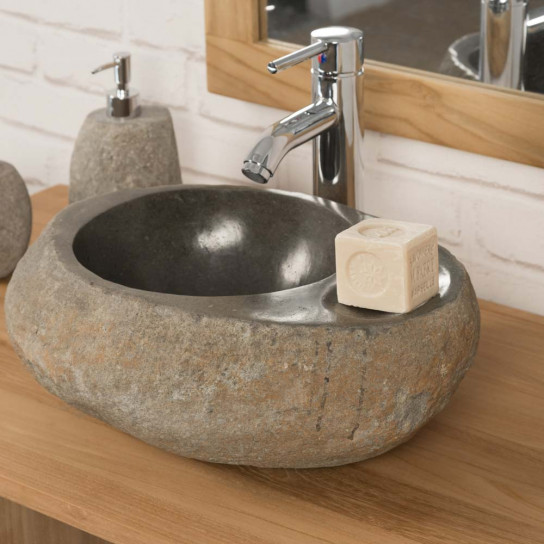 River stone countertop sink with soap holder 35 cm