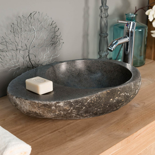 River stone countertop sink with soap holder 40-45 cm
