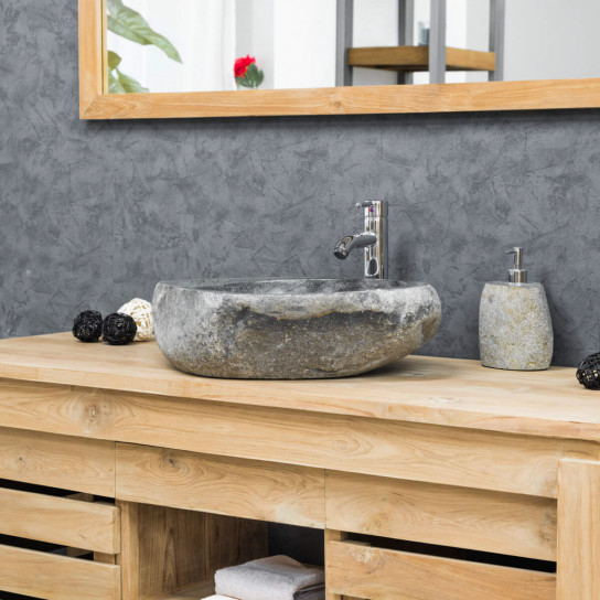 River stone countertop sink with soap holder 40-45 cm