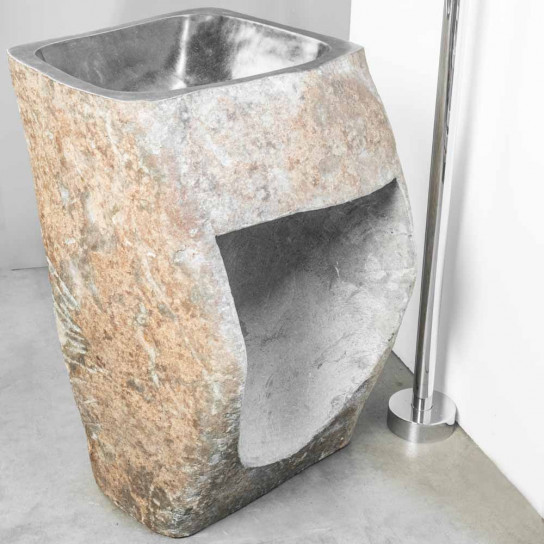 River stone pedestal sink