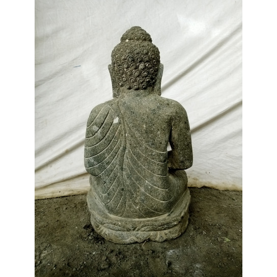 Seated buddha volcanic rock garden statue offering pose bowl 50 cm
