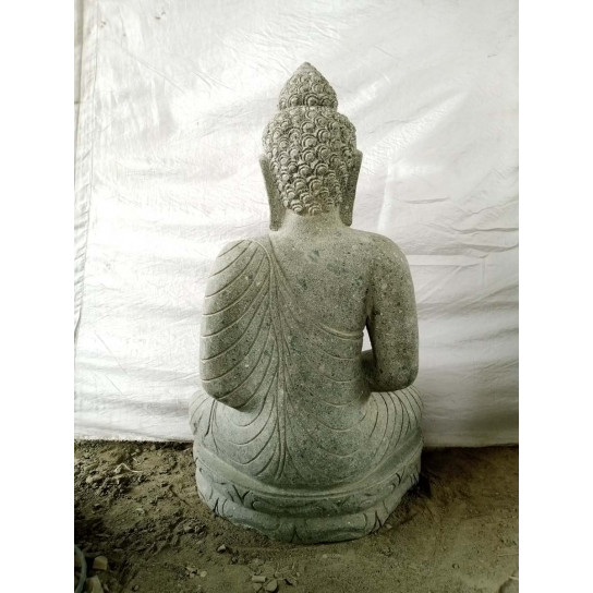 Seated buddha volcanic rock garden statue offering pose bowl 80 cm