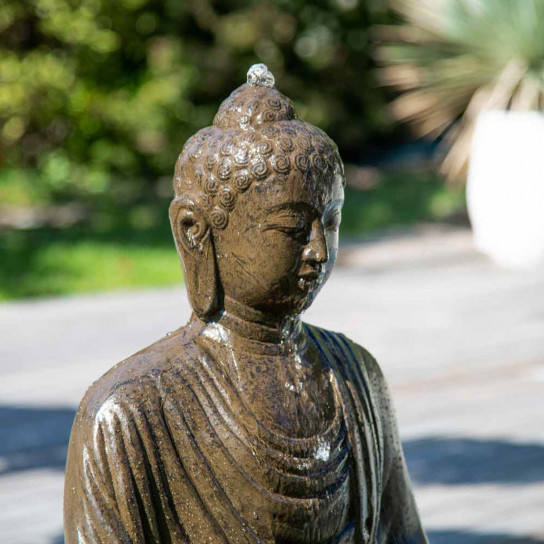 Seated buddha weathered-finish garden water feature 120 cm
