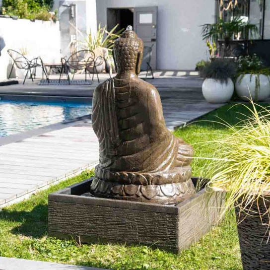 Seated buddha weathered-finish garden water feature 120 cm