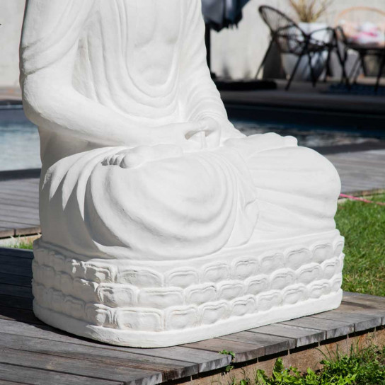 Seated buddha white fibreglass garden statue chakra pose 150 cm
