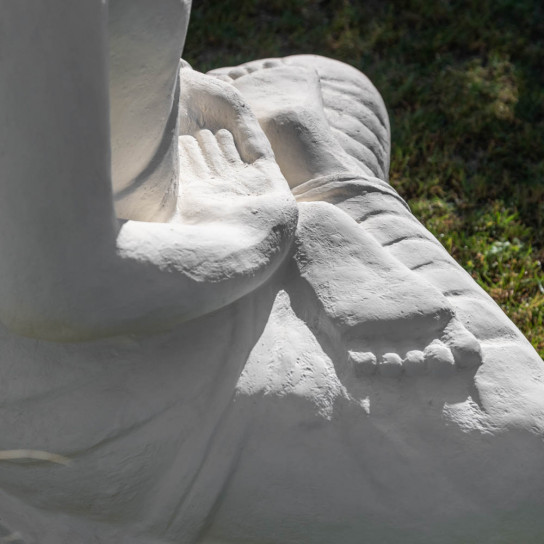 Seated buddha white fibreglass garden statue offering pose 105 cm