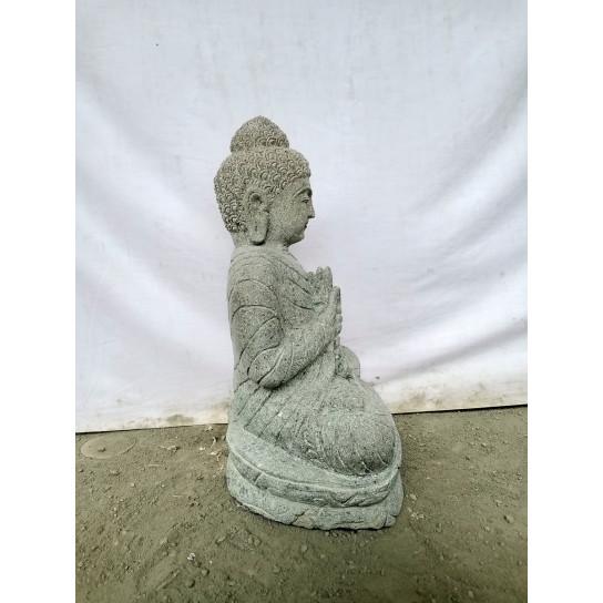 Seated stone buddha garden statue prayer beads and serenity 50 cm