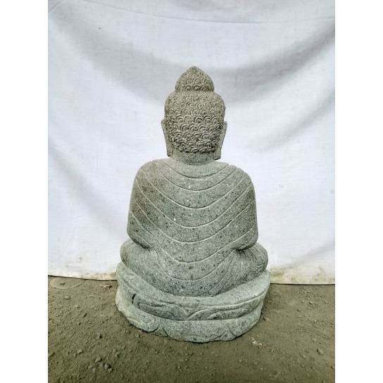 Seated stone buddha garden statue prayer beads and serenity 50 cm