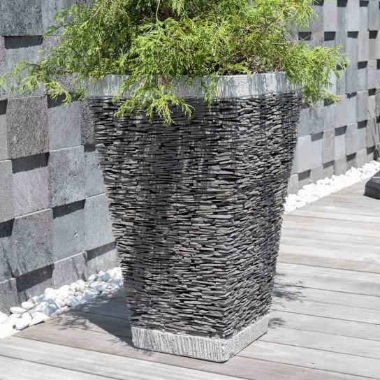 Square natural slate terrace garden planter 80 cm