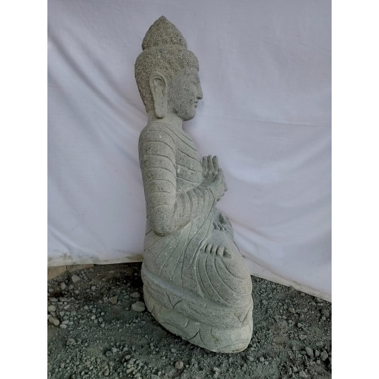 Stone Buddha Zen garden statue in offering position with rosary 1 m