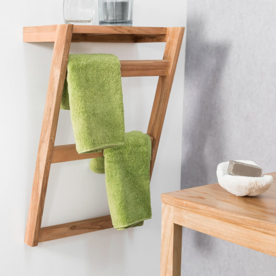 Teak wall-mounted towel holder