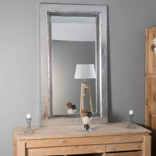 Venice silver-coloured weathered-finish wood mirror 140 x 80 cm