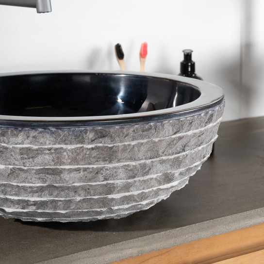 Vesuvius black round stone countertop sink 40 cm