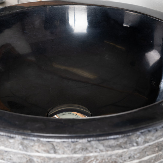 Vesuvius black round stone countertop sink 40 cm