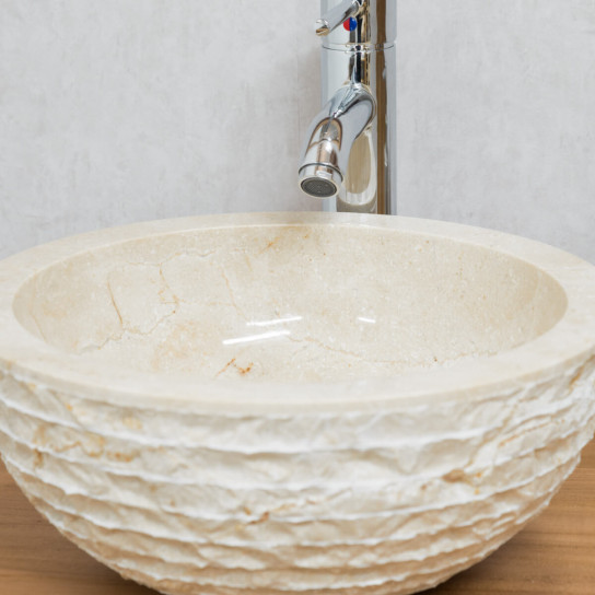 Vesuvius cream round stone countertop sink 35 cm
