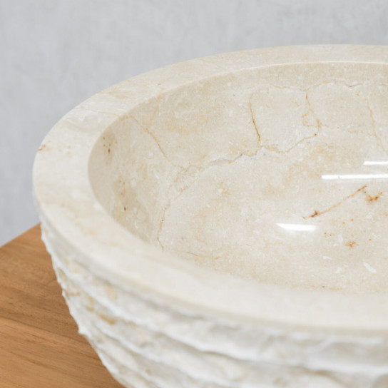 Vesuvius cream round stone countertop sink 35 cm