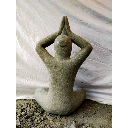 Volcanic stone design statue woman yoga position 75 cm