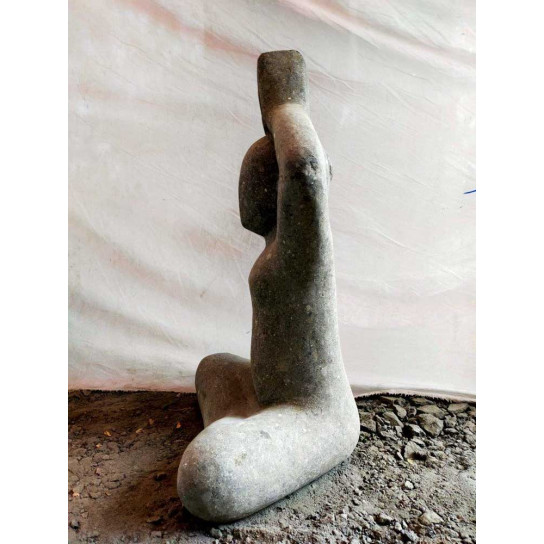 Volcanic stone design statue woman yoga position 75 cm