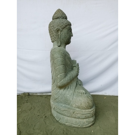 Zen garden statue seated Buddha of natural stone offering with rosary 1.20 m