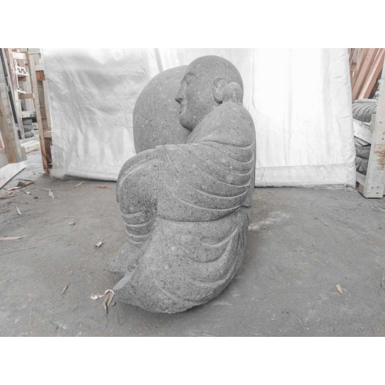 Zen reclining monk volcanic rock statue 100 cm