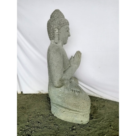 Zen seated buddha volcanic rock garden statue prayer pose 120 cm